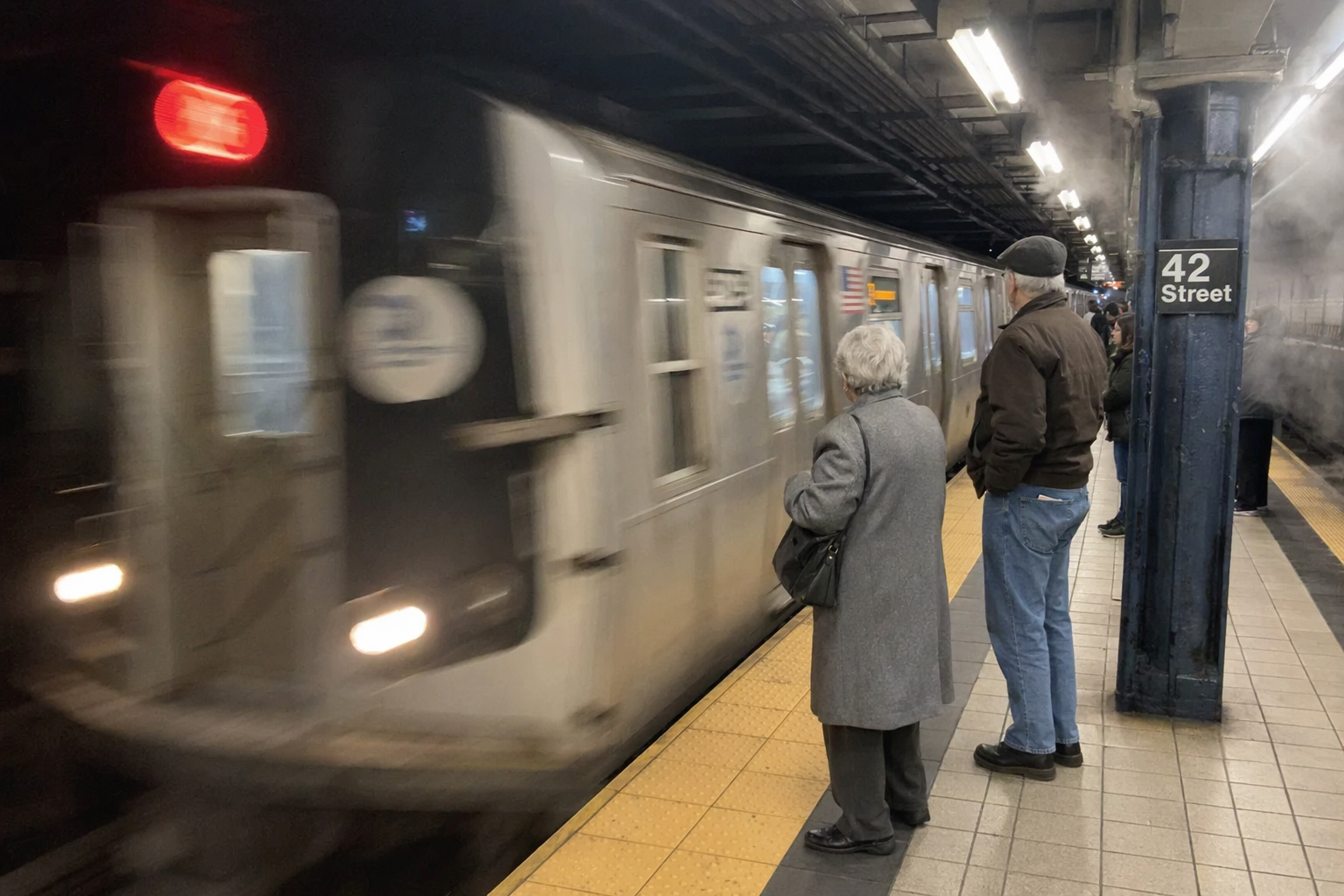 Subway arriving at a city station